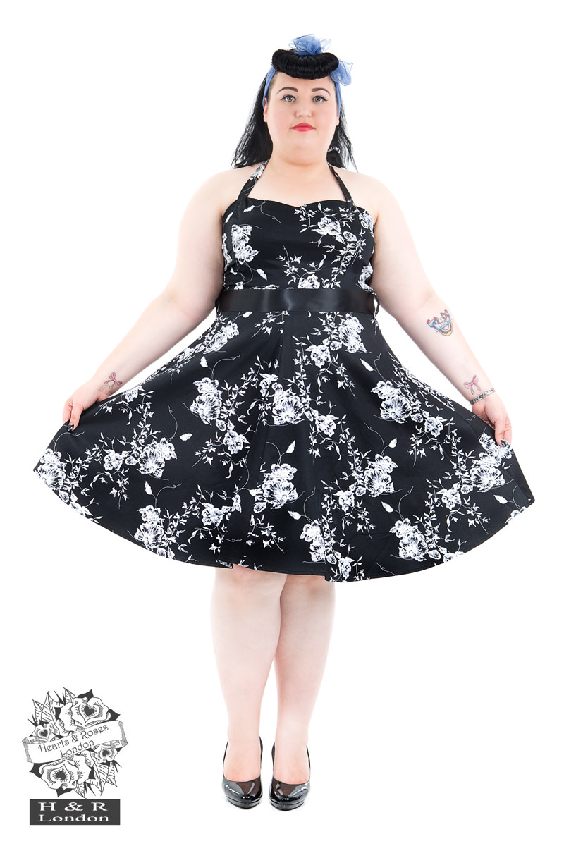 Black White Vintage Floral Prom Dress